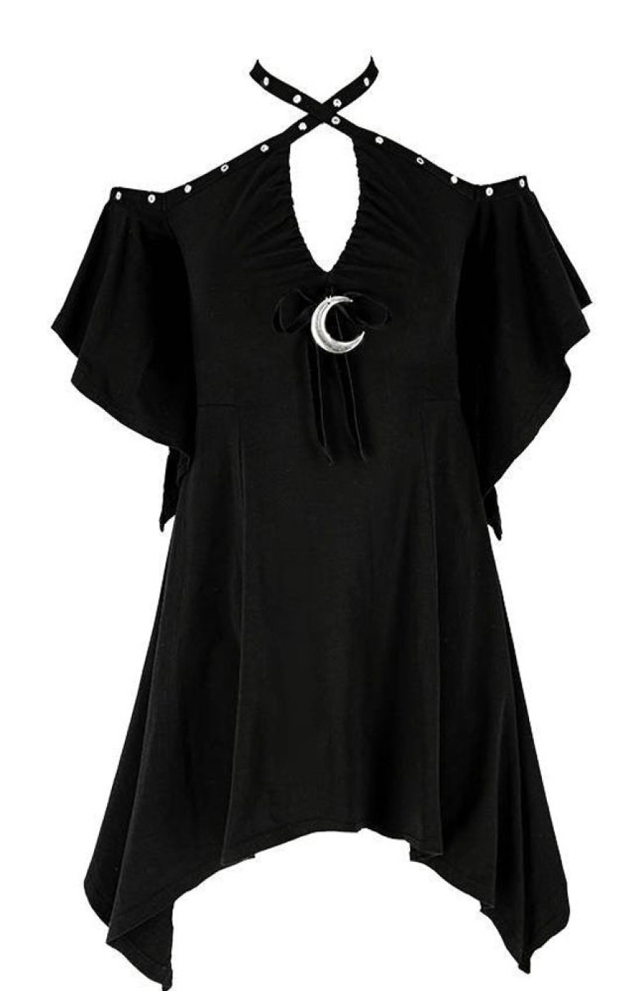 Clothes Restyle | Calista Tunic, Black Jersey Dress With A Crescent