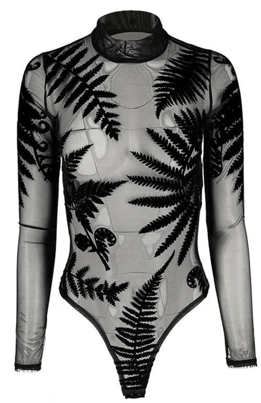 Clothes Restyle | Black Gothic Forest Witch Mesh Fern Bodysuit