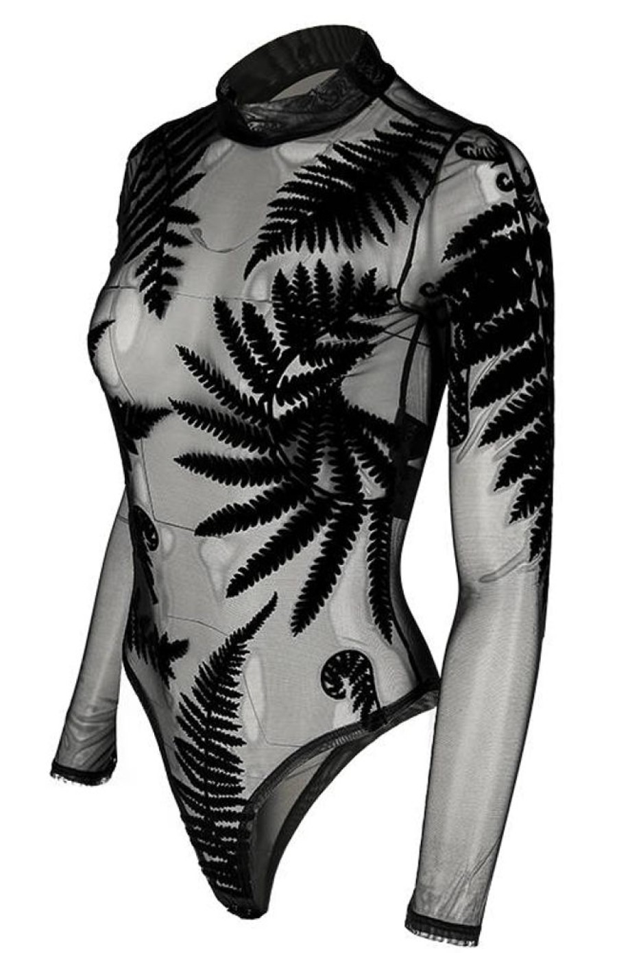 Clothes Restyle | Black Gothic Forest Witch Mesh Fern Bodysuit