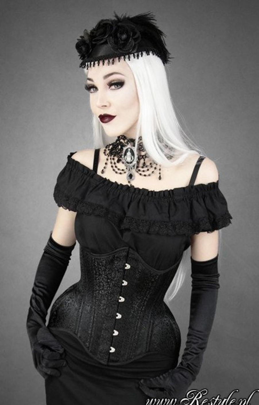 Corsets Restyle | Wh Brocade Underbust Black Jacuard Hourglass Corset Gothic