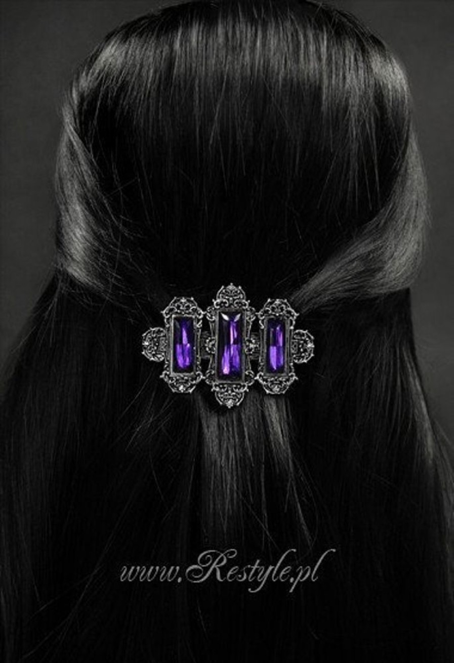 Jewellery Restyle | Gothic Hairclip "Vivian Violet" Victorian Hair Barrette, Rectangle Stones