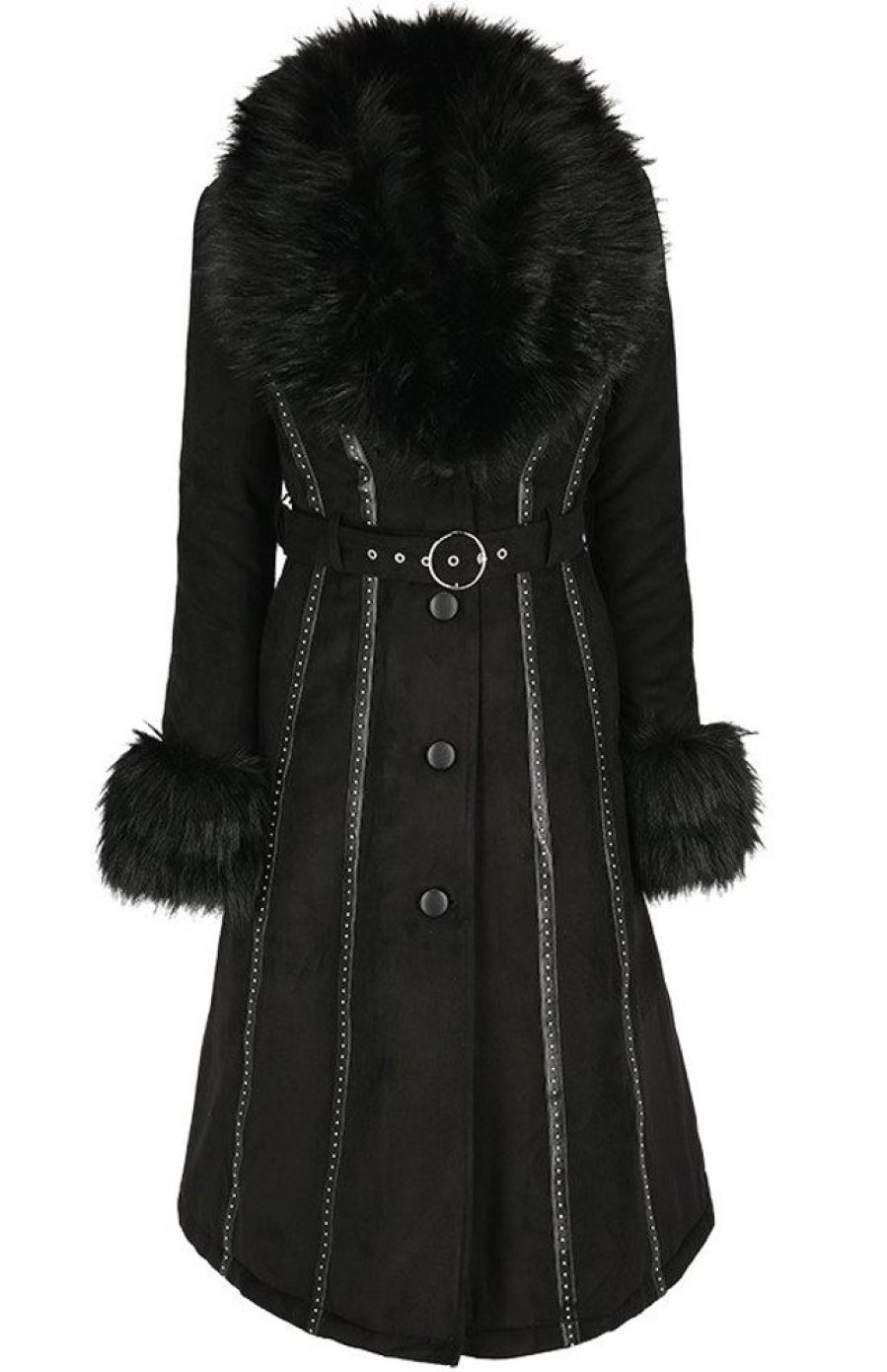 Clothes Restyle | Black Long Gothic Coat With Faux Fur Femme Fatale Coat