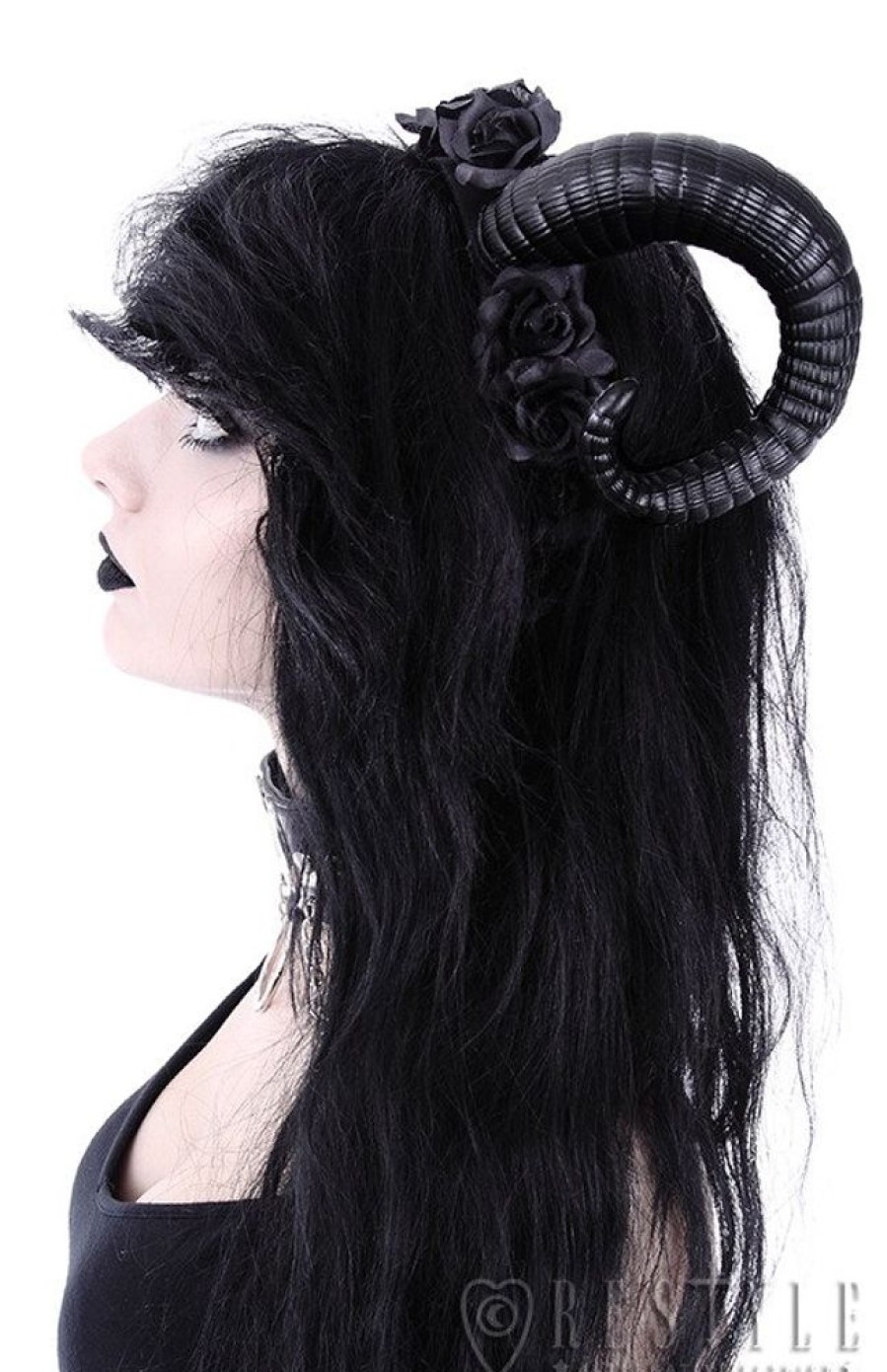 Accessories Restyle | Gothic Headpiece, Satan Horns Sinister & Roses Headband