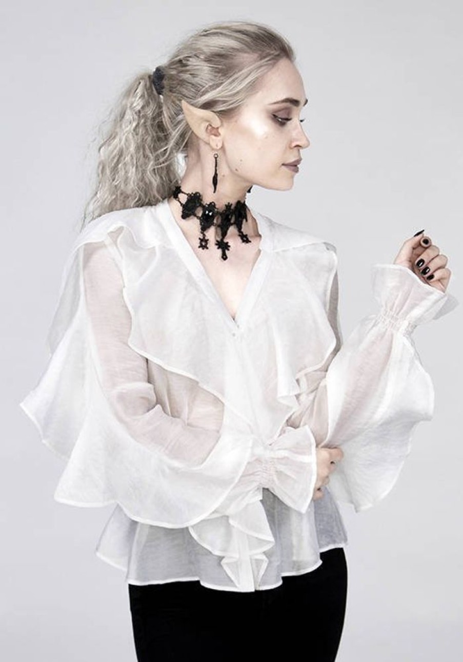 Clothes Restyle | Gothic Daphne White Shirt With Ruffles