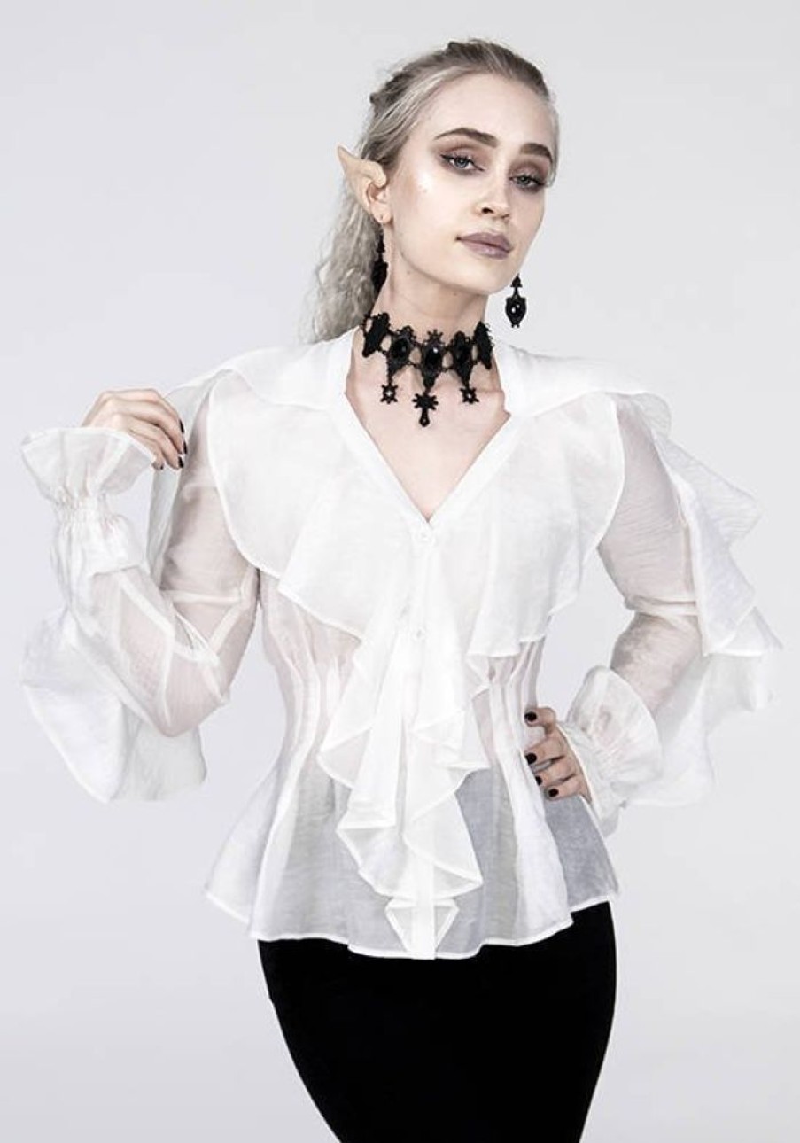 Clothes Restyle | Gothic Daphne White Shirt With Ruffles