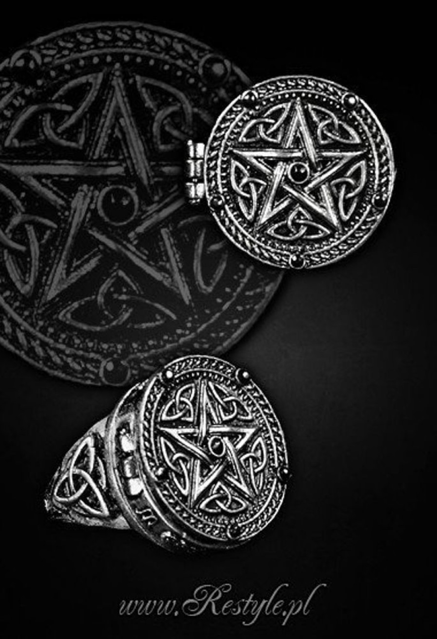 Jewellery Restyle | Pentagram Ring With Hidden Compartment, Round, Gothic, Wicca