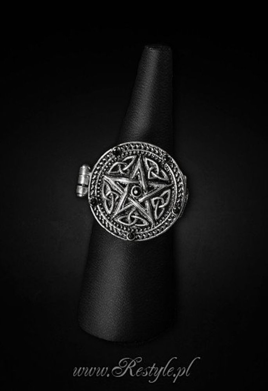 Jewellery Restyle | Pentagram Ring With Hidden Compartment, Round, Gothic, Wicca