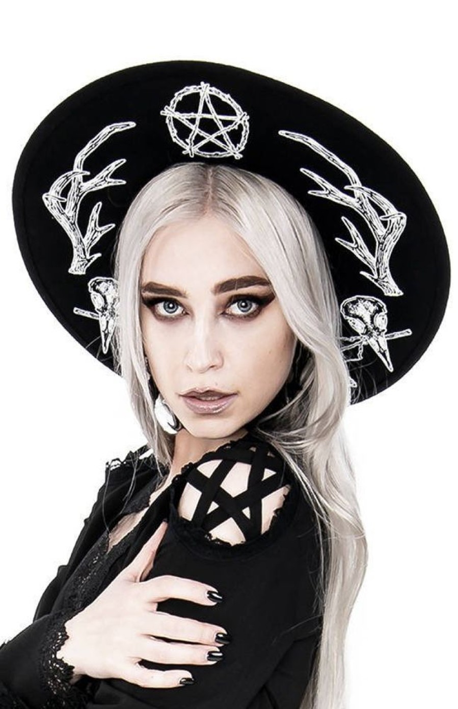 Accessories Restyle | Pagan Hat With Wide Brim, Wool, Antlers And Pentacle