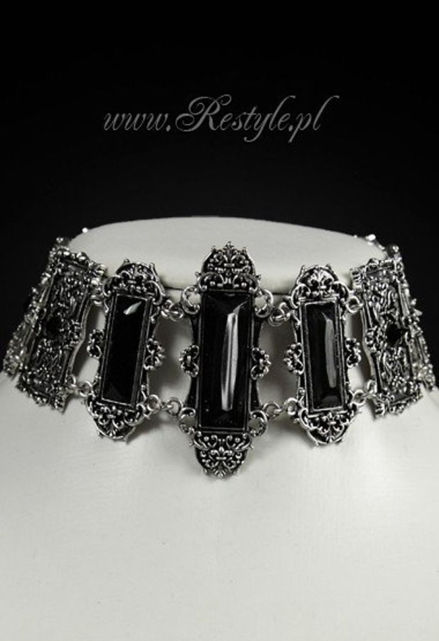 Jewellery Restyle | Gothic Choker, Victorian Necklace, Rectangle Stones "Vivian Black"