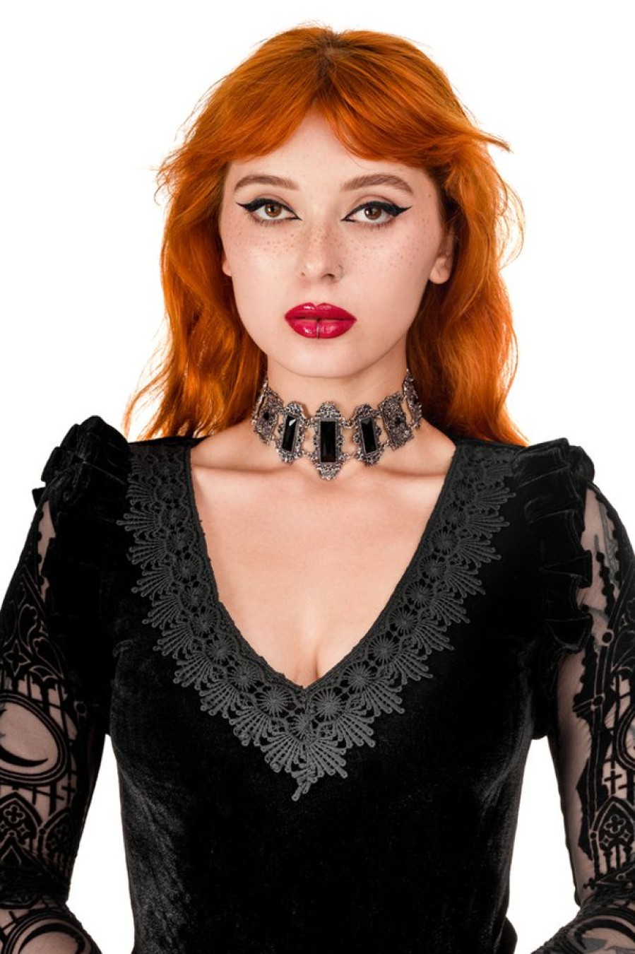 Jewellery Restyle | Gothic Choker, Victorian Necklace, Rectangle Stones "Vivian Black"