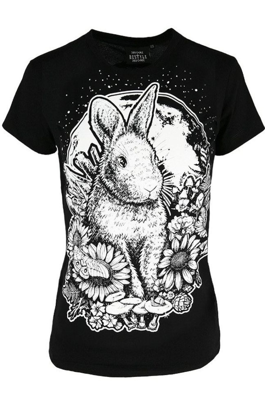 Clothes Restyle | Black Women`S T-Shirt Moon Bunny