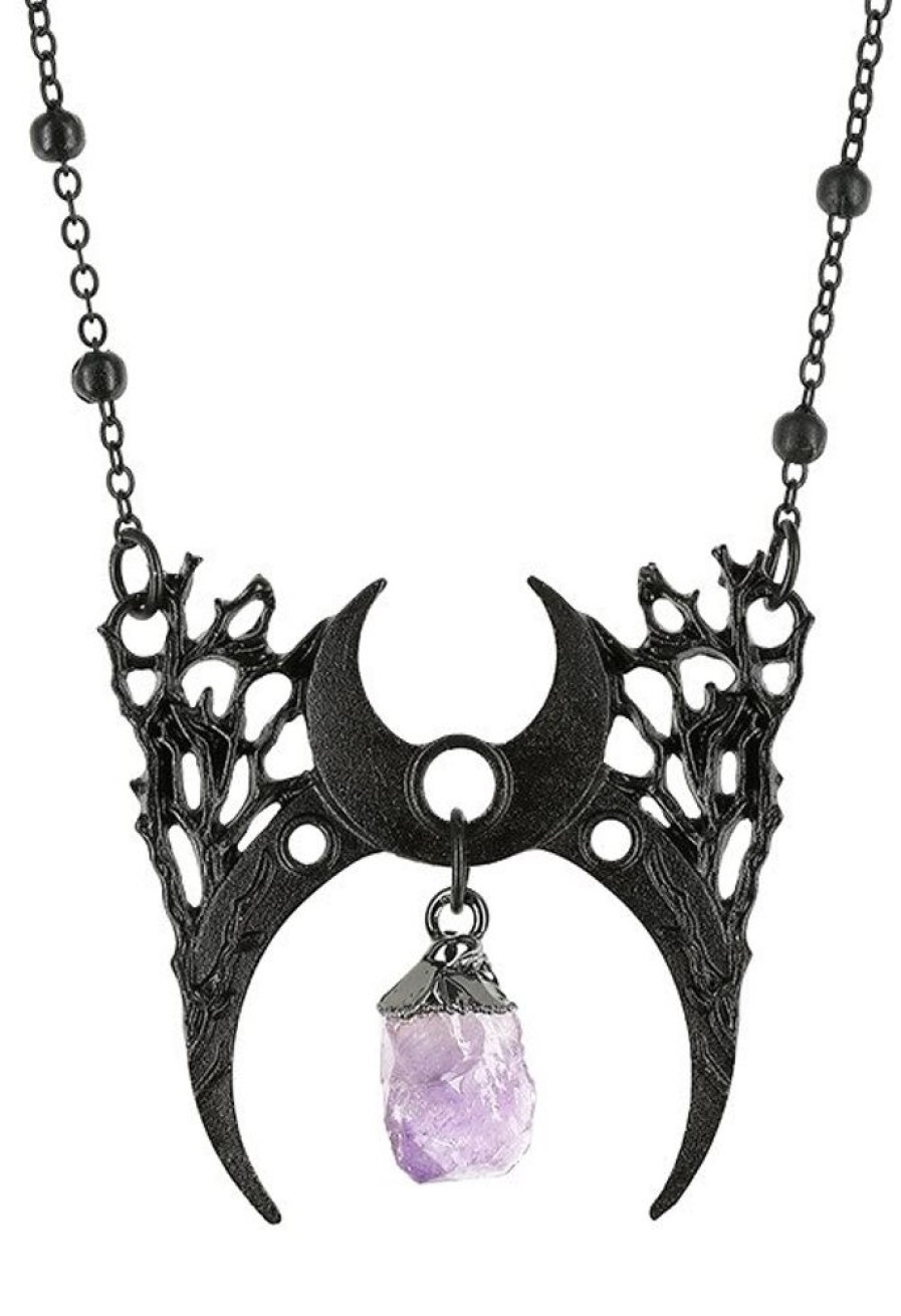 Jewellery Restyle | Gothic Black Necklace With Crystal Branch Crescent