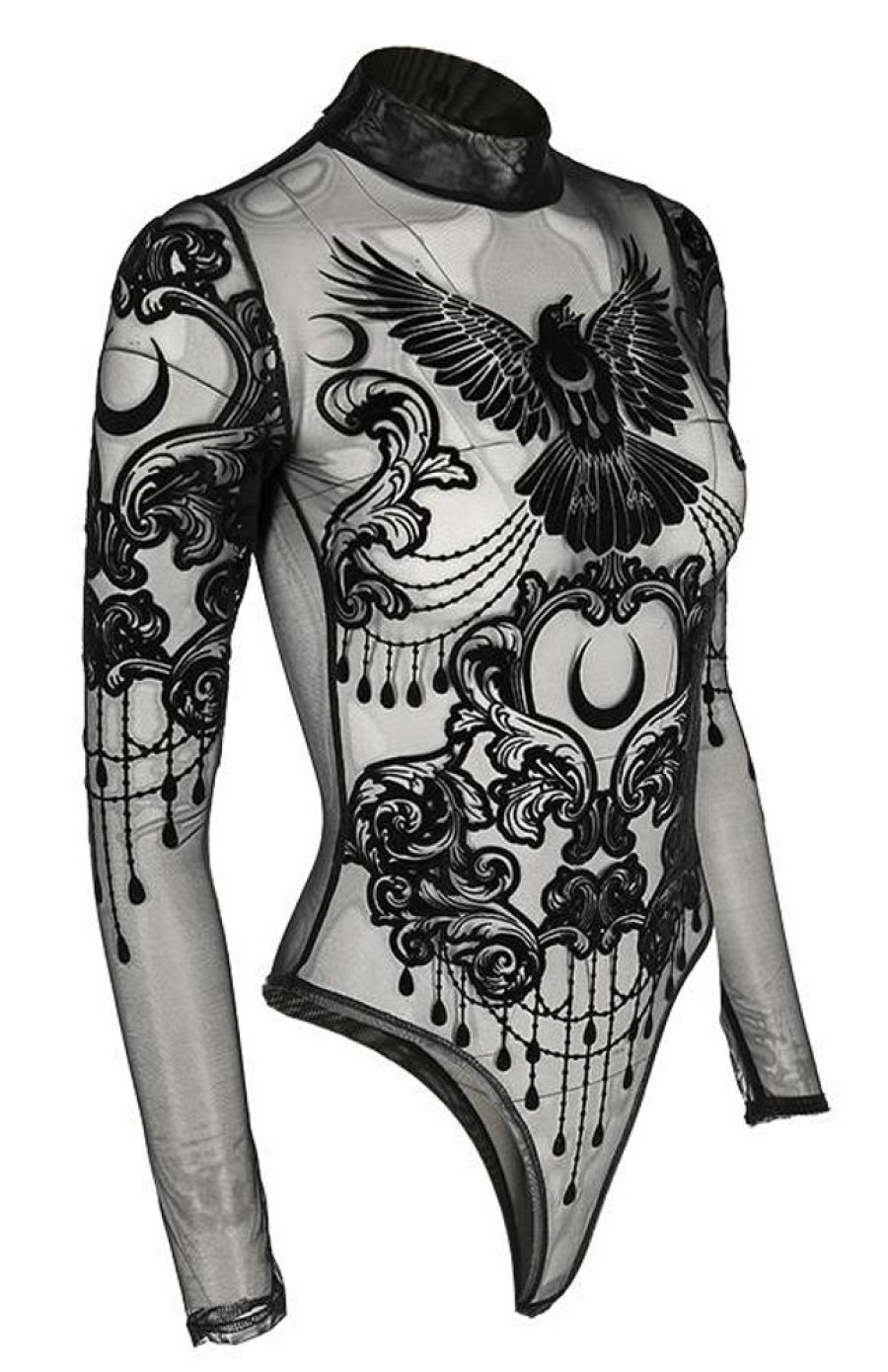 Clothes Restyle | Black Gothic Raven Mesh Bodysuit