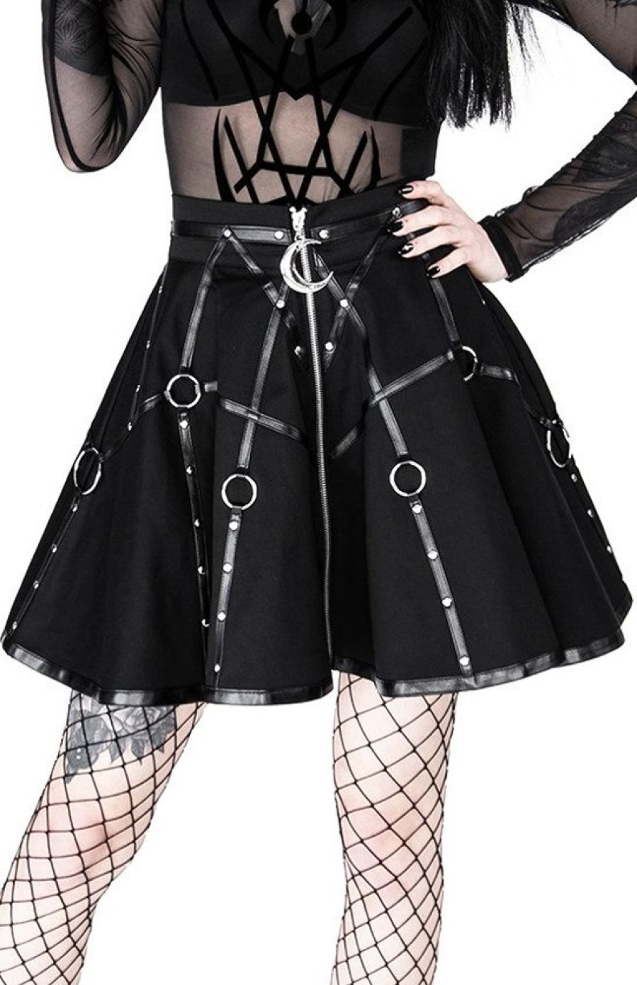 Clothes Restyle | Gothic Black Harness Circle Moon Mistress Skirt