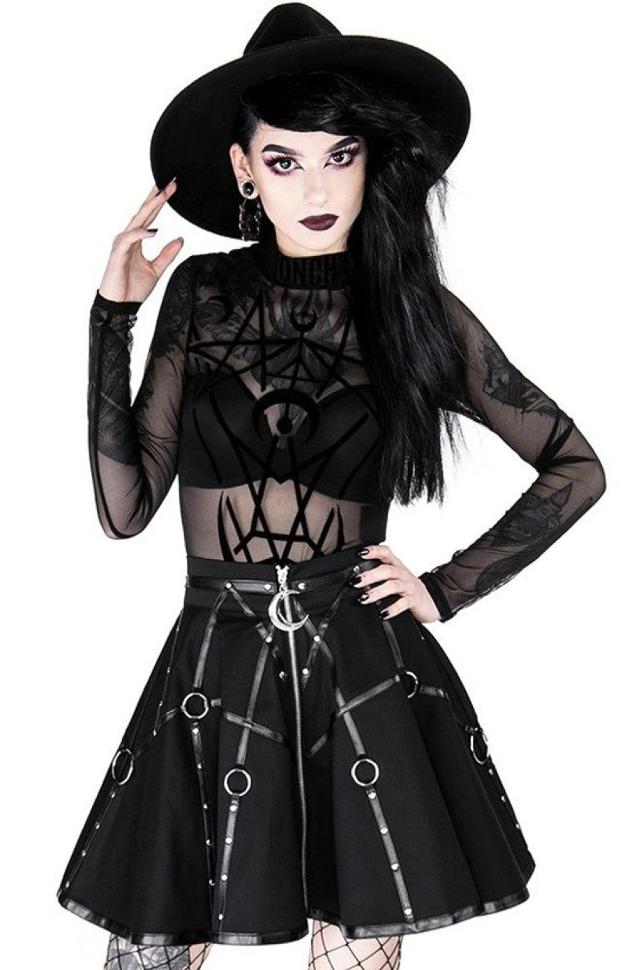 Clothes Restyle | Gothic Black Harness Circle Moon Mistress Skirt