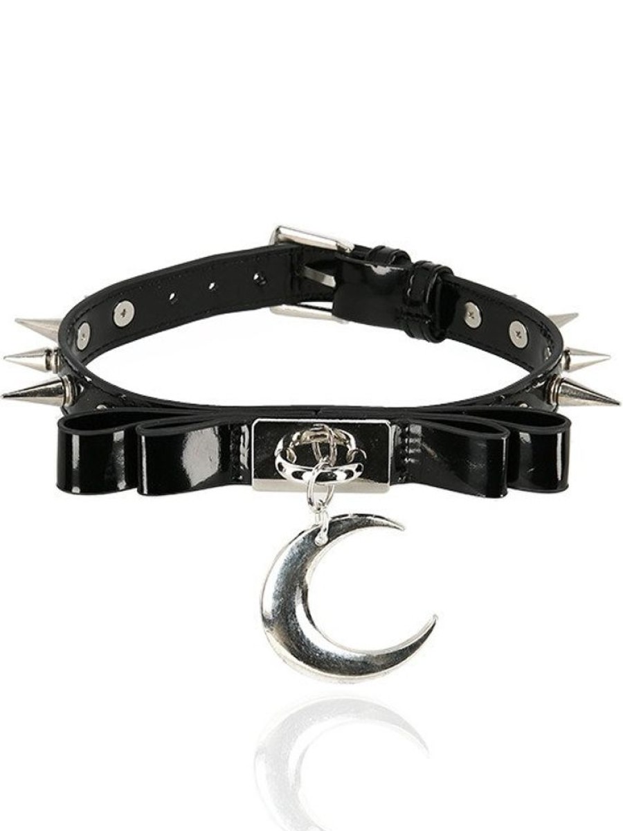 Accessories Restyle | Gothic Choker Bow Moon Collar With Studded Spikes