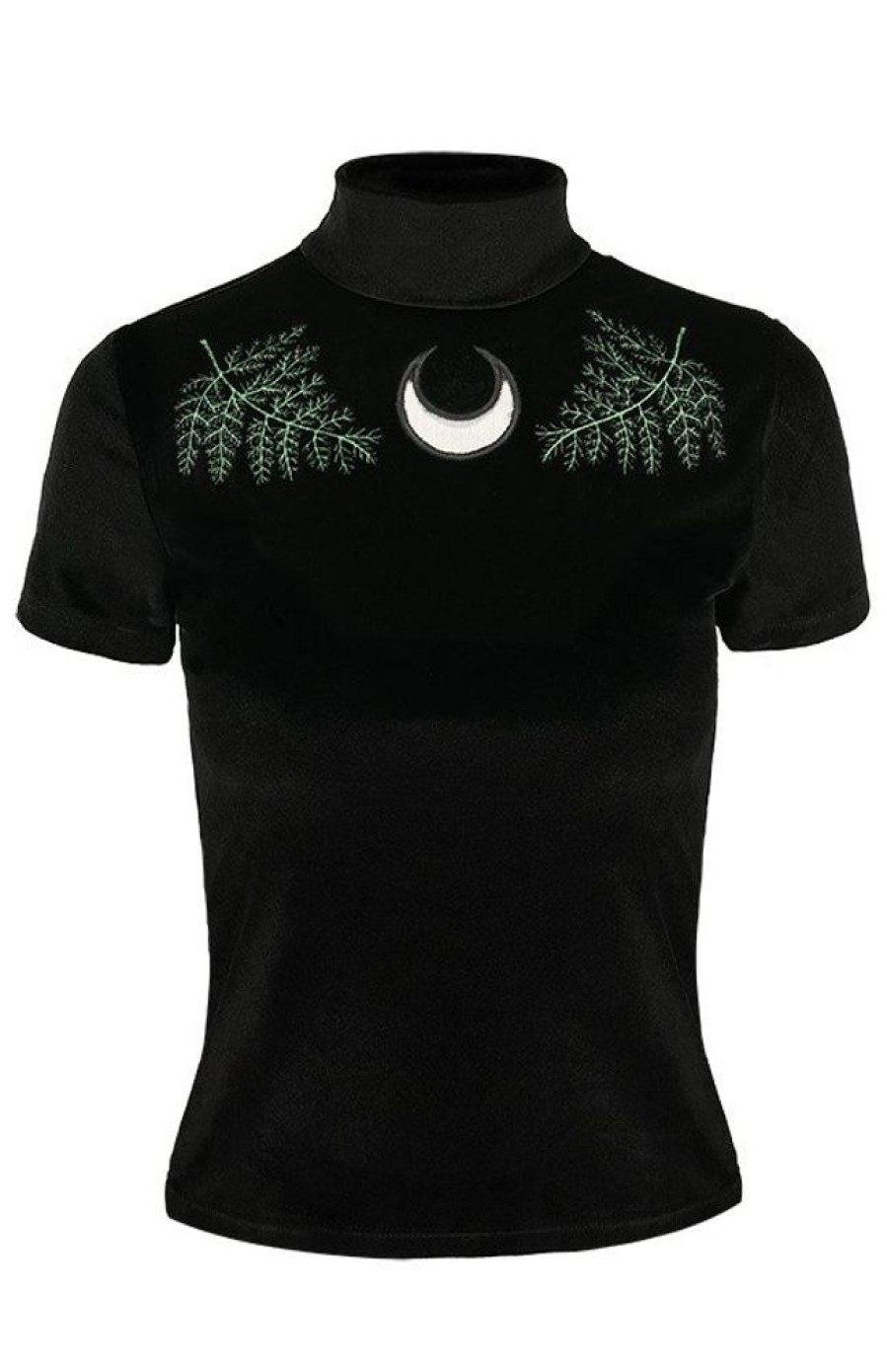 Clothes Restyle | Black Velvet Forest Top With Embroidery Fern Velvet Top