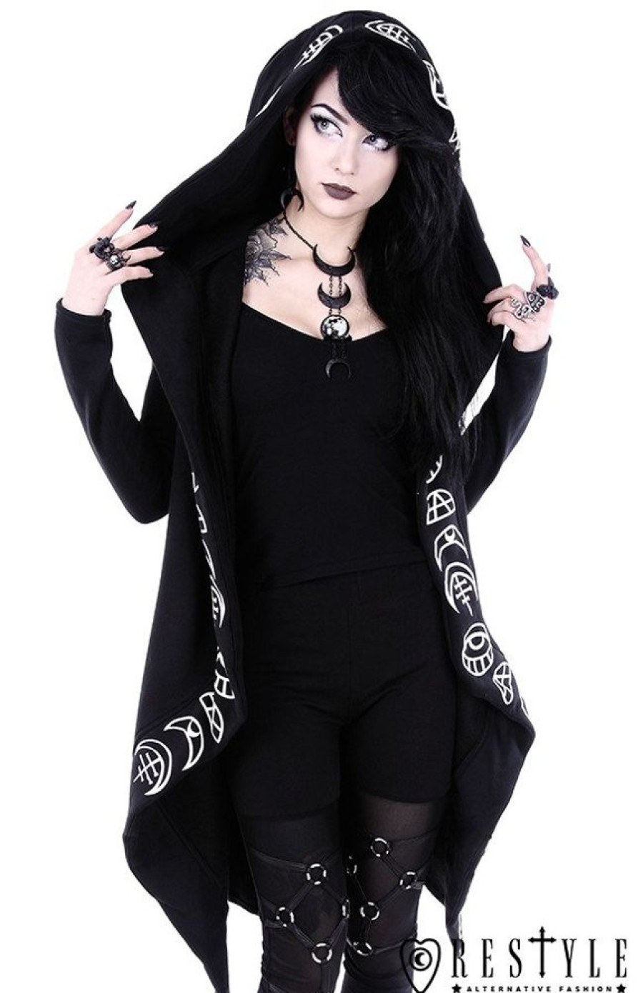 Clothes Restyle | Long, Gothic Jacket With Oversized Hood "All Seeing Moon Hoodie"