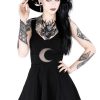 Clothes Restyle | Gothic Black Classic Dress With Mesh Crescent Moon Shape Of The Moon Dress