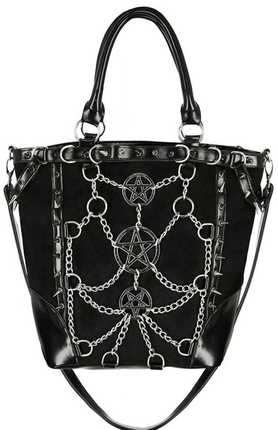 Handbags Restyle | Chained Pentagram Tote Bag Gothic Handbag With Harness And Spikes