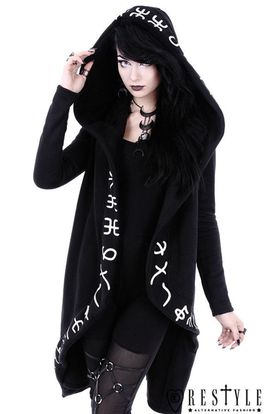 Clothes Restyle | Long, Runic Jacket With Oversized Hood "Runes Hoodie"