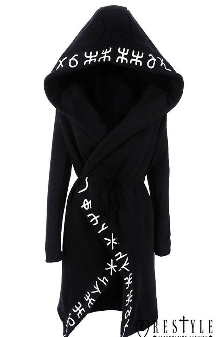 Clothes Restyle | Long, Runic Jacket With Oversized Hood "Runes Hoodie"