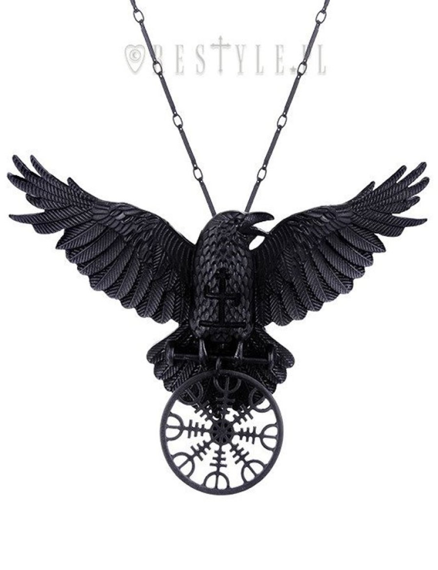 Jewellery Restyle | Nordic Protection Talisman, Black Crow, Healing Rune "Helm Of Awe Raven Pendant"