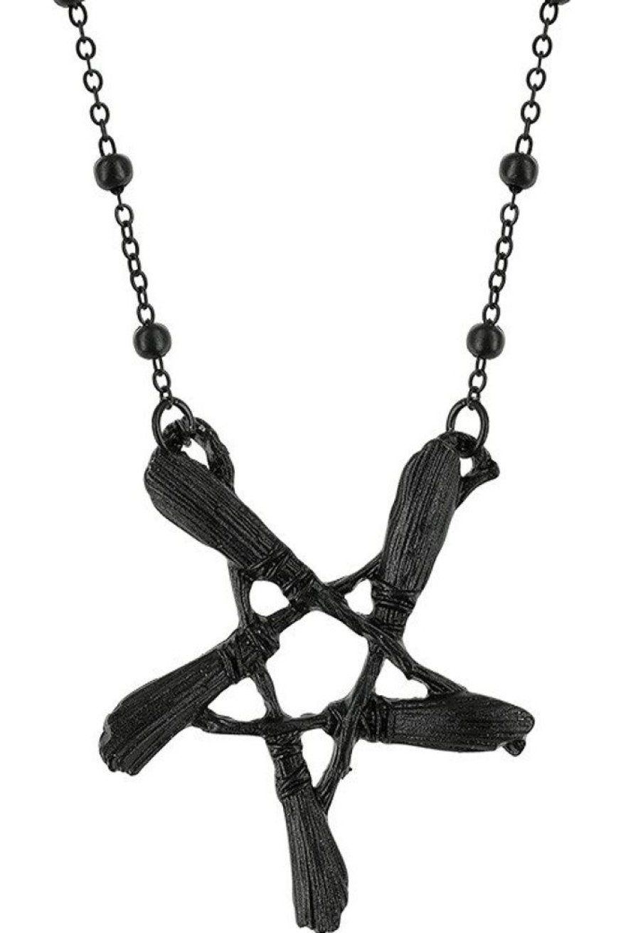 Jewellery Restyle | Broom Pentagram Black Pendant For Witches