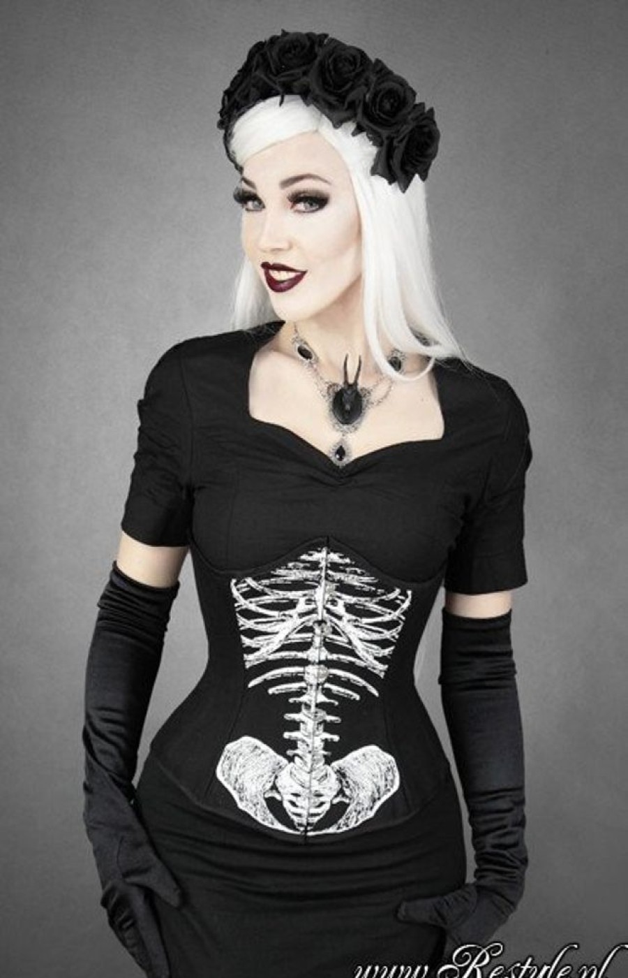 Corsets Restyle | Skeleton Underbust Anatomical, Black Cotton Corset, Horror