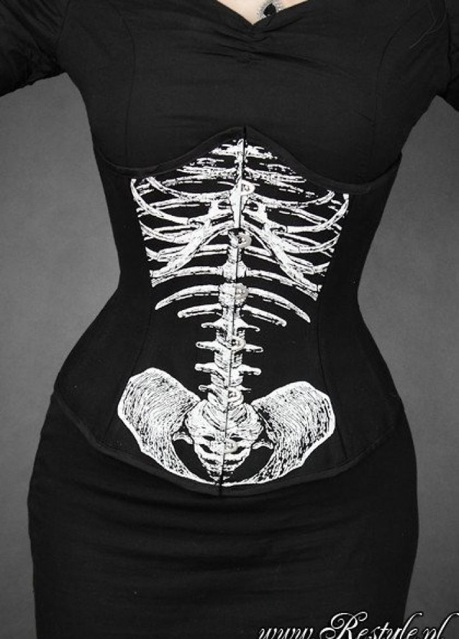 Corsets Restyle | Skeleton Underbust Anatomical, Black Cotton Corset, Horror