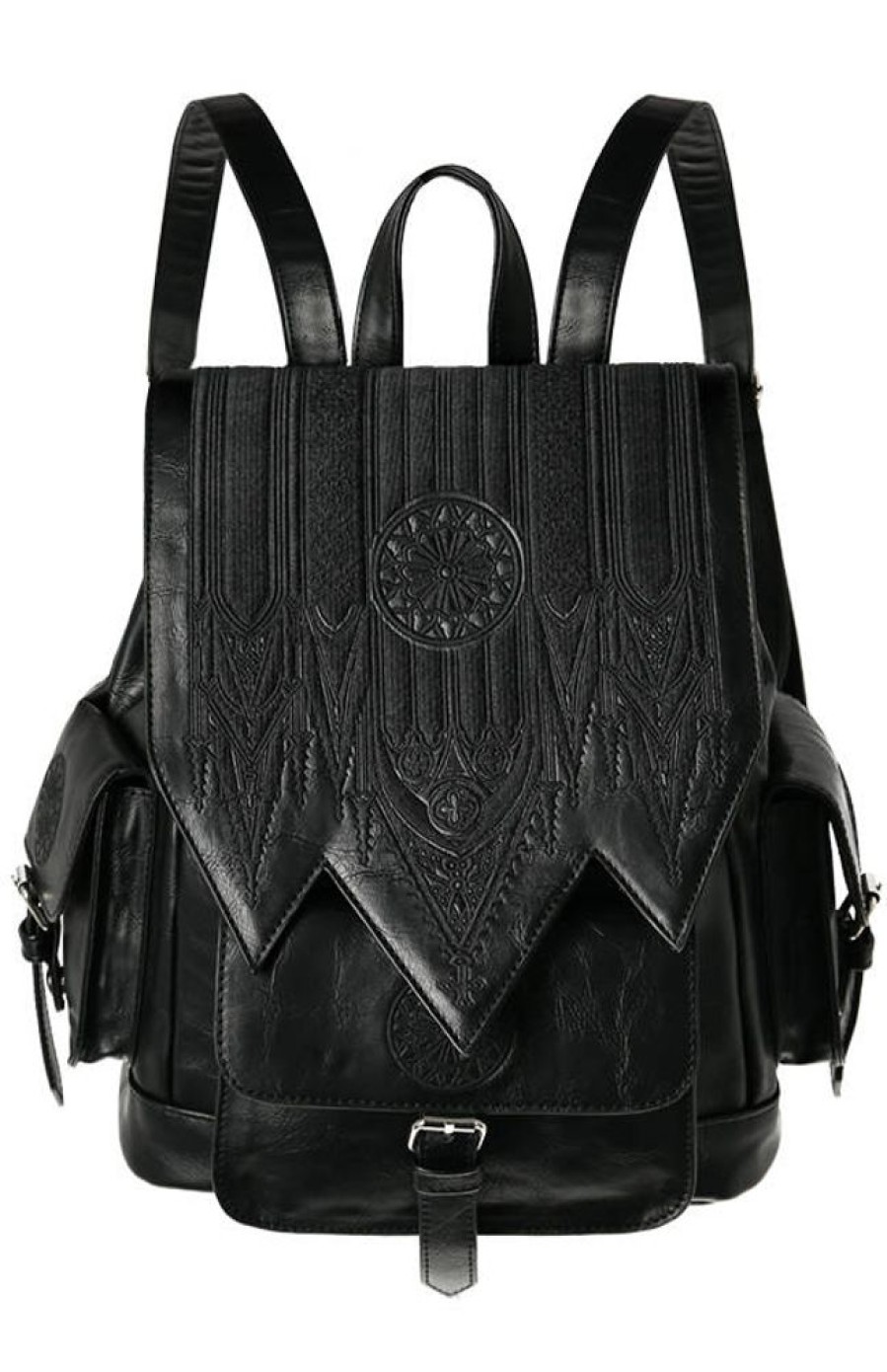 Backpacks Restyle | Gothic Rosette Backpack With Pockets Inverted Cathedral Embroidery