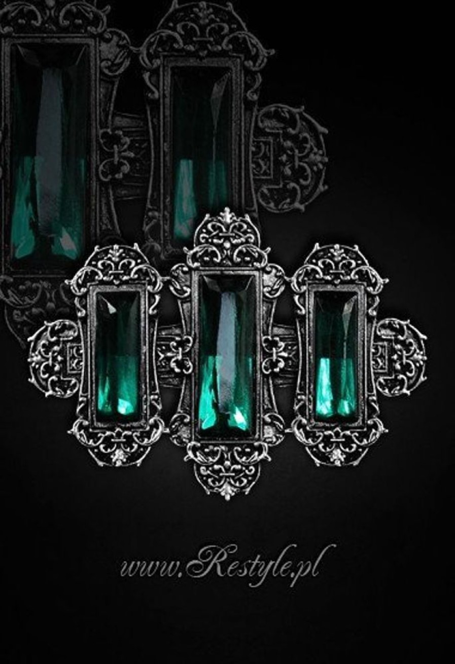 Jewellery Restyle | Gothic Hairclip "Vivian Mint" Victorian Hair Barrette, Rectangle Stones