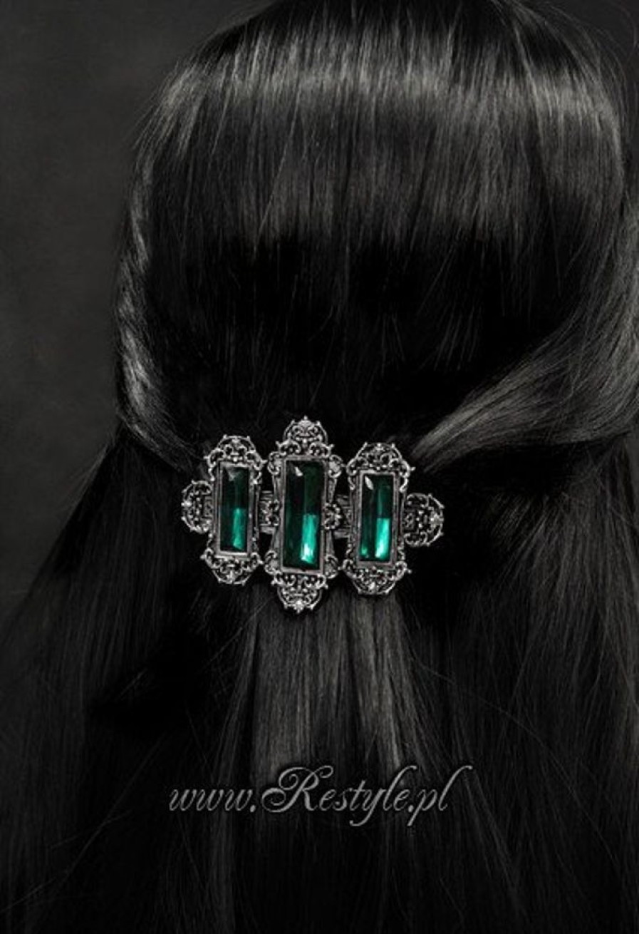 Jewellery Restyle | Gothic Hairclip "Vivian Mint" Victorian Hair Barrette, Rectangle Stones