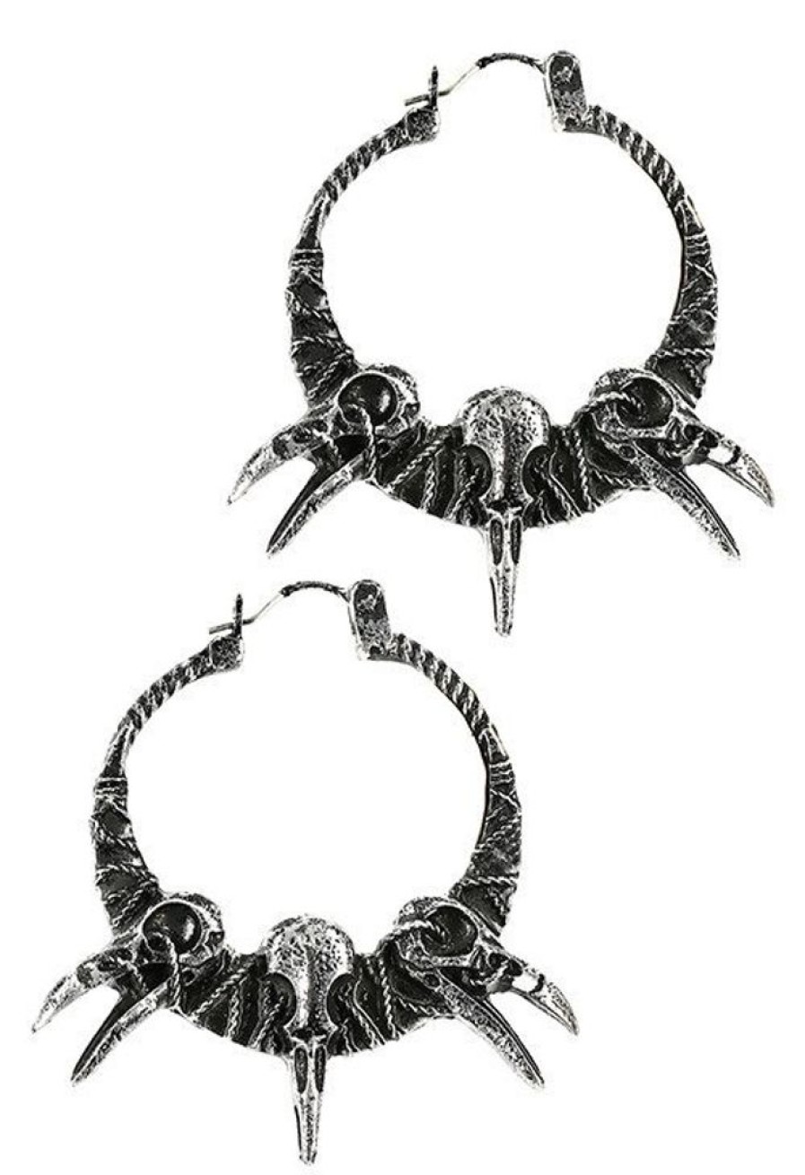 Jewellery Restyle | Raven Skulls Earrings Crow Pagan Hoops