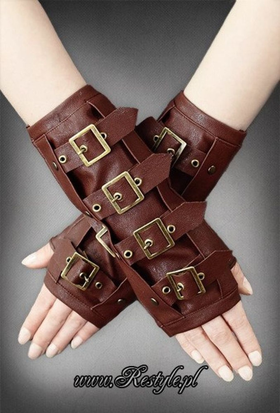 Accessories Restyle | Brown Steampunk Arm Warmers With Buckles