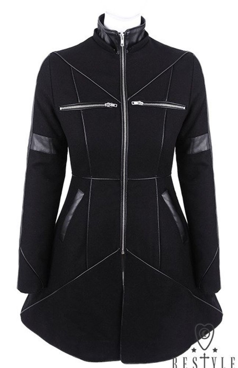 Clothes Restyle | Black Winter Jacket With Pockets, Detachable Hood, Wool "Geometry Coat"