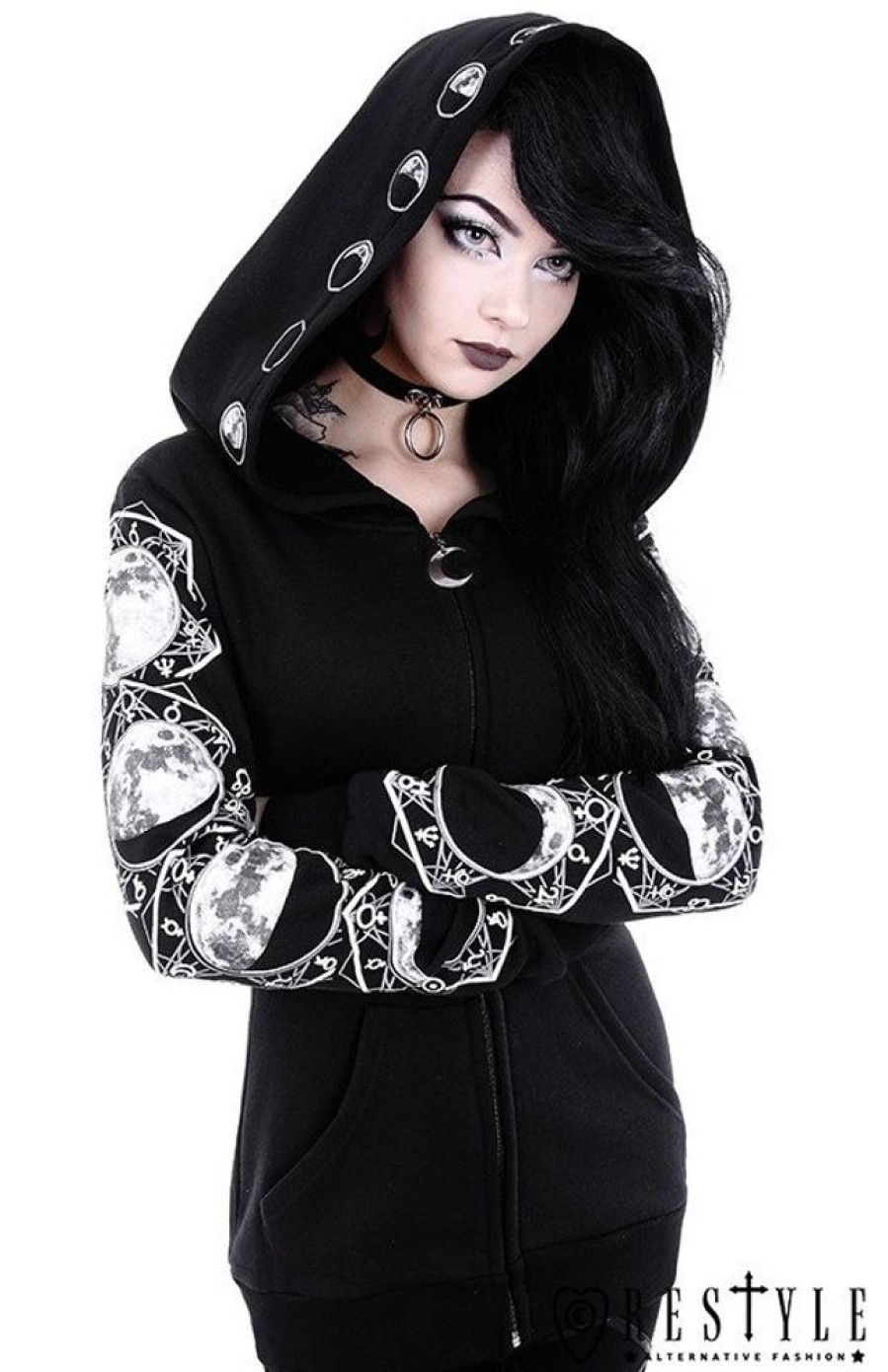 Clothes Restyle | Blouse With Oversized Hood And Moon Phases "Lunar Hoodie"