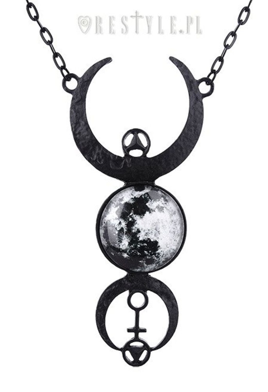 Jewellery Restyle | Black Crescent Long Pendant, Occult Jewellery, Luna "Black Full Moon Necklace"