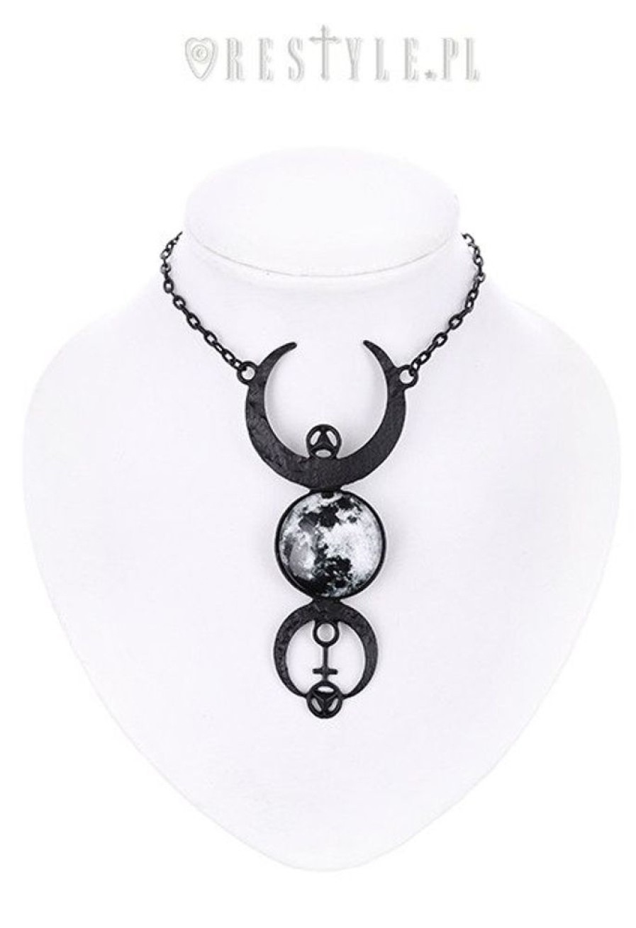 Jewellery Restyle | Black Crescent Long Pendant, Occult Jewellery, Luna "Black Full Moon Necklace"