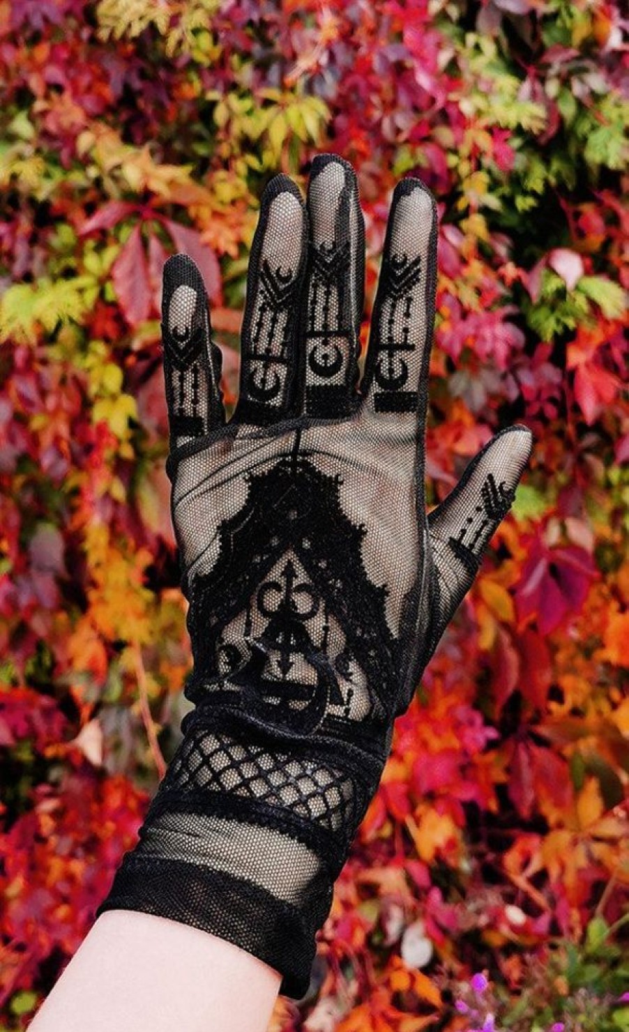 Accessories Restyle | Gothic Mesh Gloves Mehndi Pattern, Alchemical Symbols "Henna Gloves"