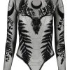 Clothes Restyle | Black Gothic Fern Mesh Bodysuit