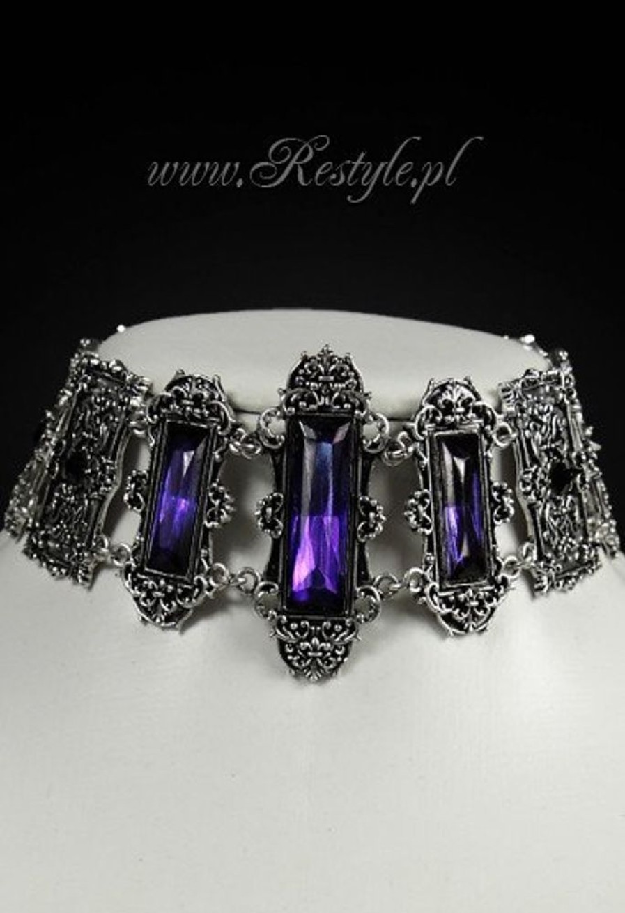 Jewellery Restyle | Gothic Choker, Victorian Necklace, Rectangle Stones "Vivian Violet"