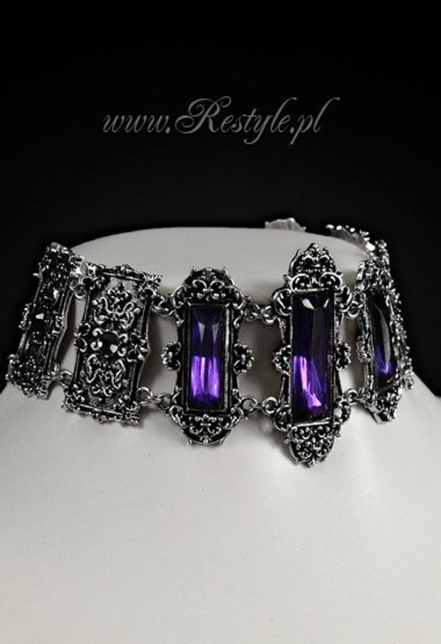 Jewellery Restyle | Gothic Choker, Victorian Necklace, Rectangle Stones "Vivian Violet"