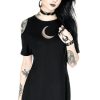 Clothes Restyle | Crescent Dress Oversized With Cold Shoulder, Mesh Moon Tunic, Gothic Tunic