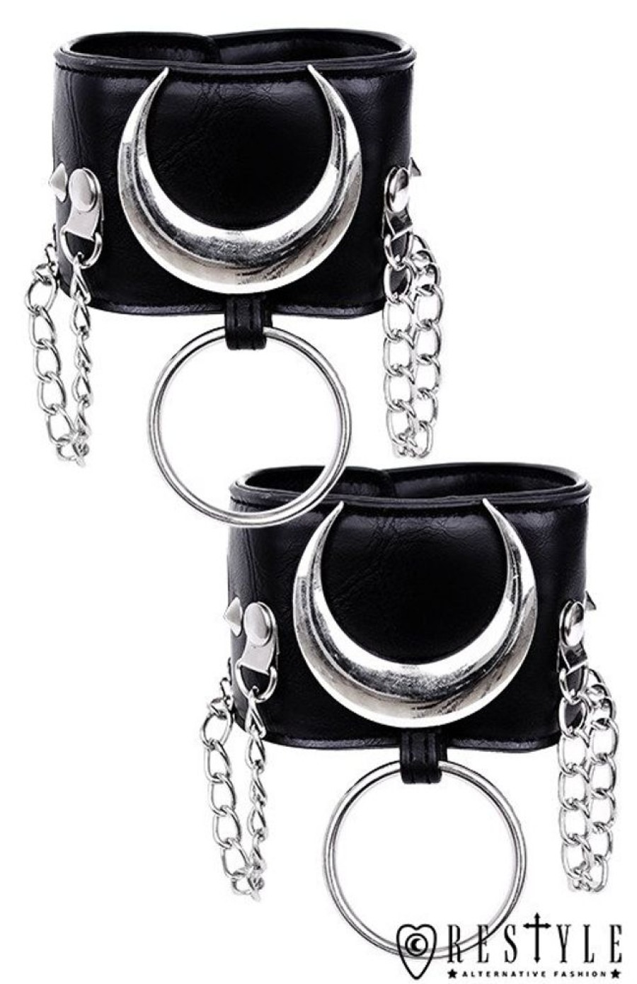 Accessories Restyle | Black Gothic Moon Ankle Bracelets For Gothic Shoes "Iron Moon Cuffs"