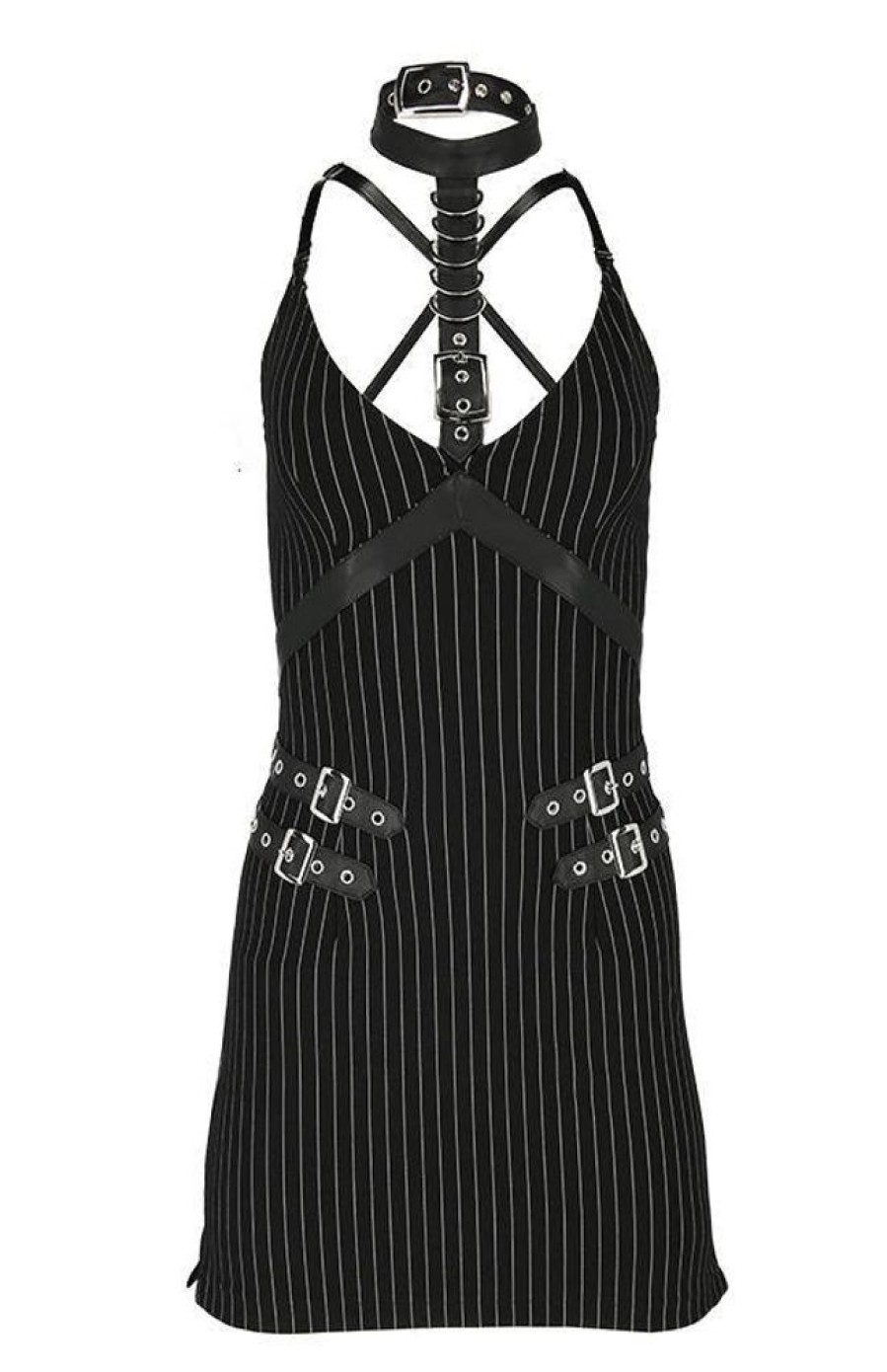 Clothes Restyle | Collared Pinstriped Mini Gothic Dress