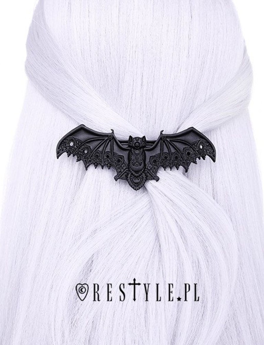 Jewellery Restyle | Gothic Hair Barrette, Crescent Bat, Occult Jewellery "Lace Bat Black Hairclip"