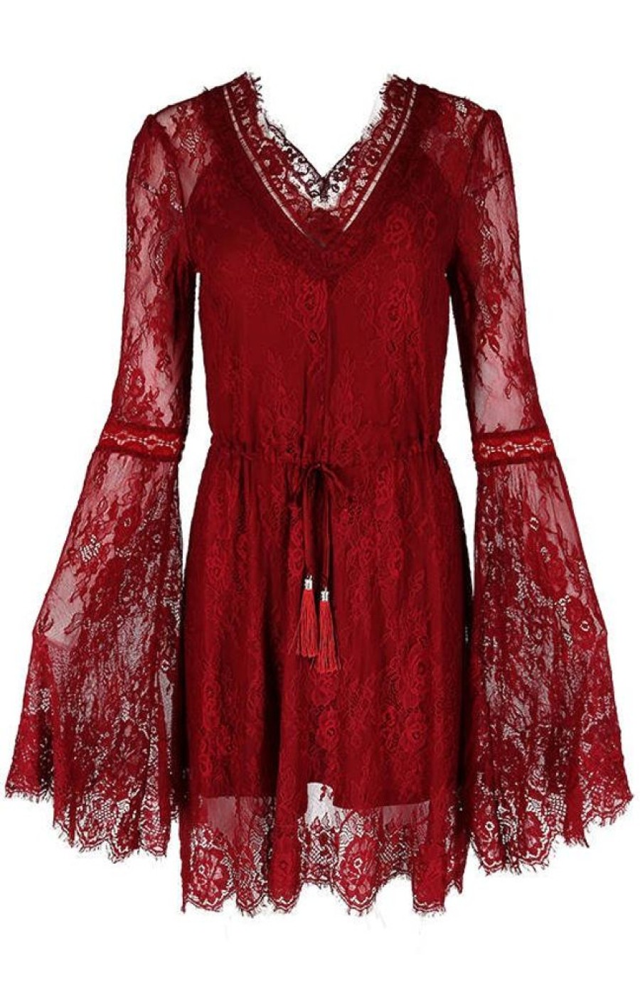 Clothes Restyle | Gothic Eyelash Lace Dress Burgundy