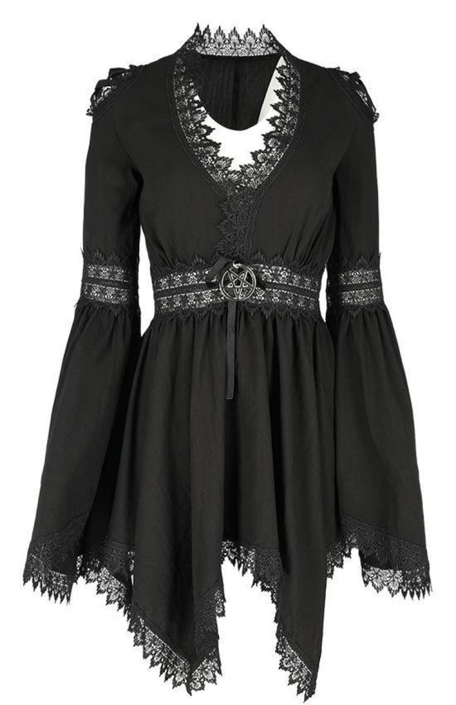 Clothes Restyle | Lace Trim Spectre Tunic Gothic Dress With Wide Sleeves