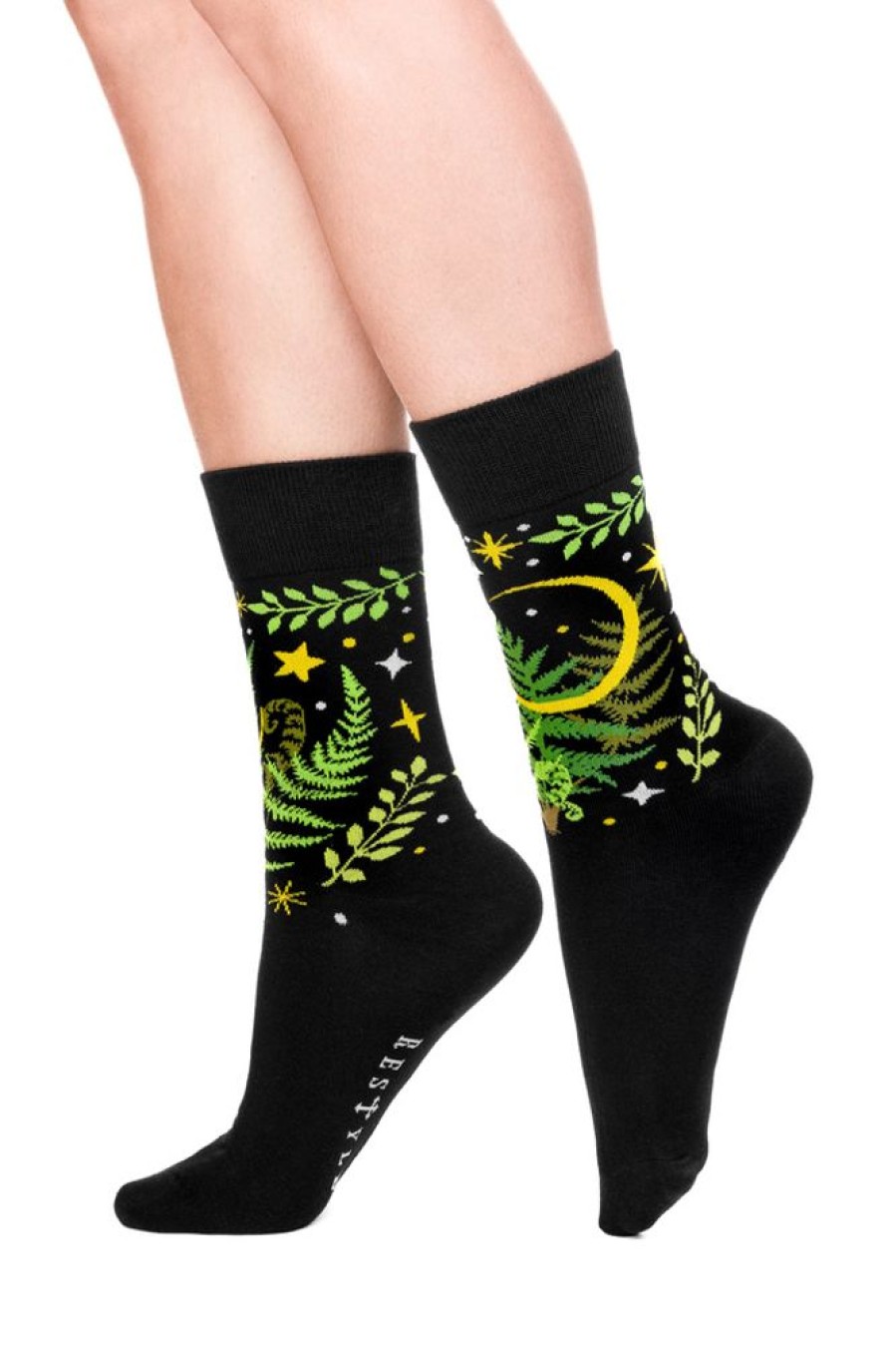 Accessories Restyle | Herbal Jacquard Socks Fern Leaves And Crescent